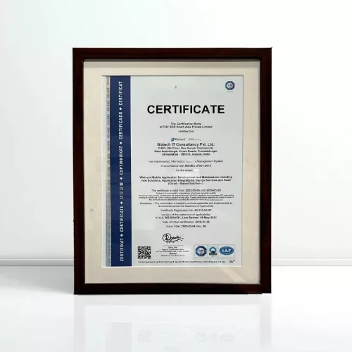 BiztechCS has earned TÜV SÜD ISO/IEC 27001:2013 Certificate for Implementing Information Security Management System